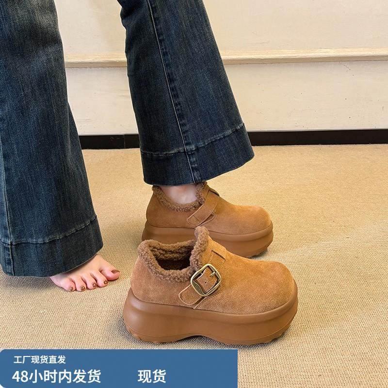 勃肯鞋6cm增高版厚底保暖加绒乐福鞋女棉鞋2025冬季新款雪地靴女