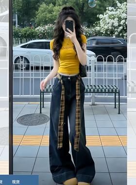黄色英文字母印花短袖修身T恤女2026初夏季韩系多巴胺甜辣风上衣