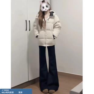 黑色加绒加厚牛仔裤女冬季新款初中高中学生高腰垂感显瘦微喇裤子