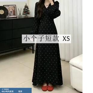 145小个子长袖 显瘦A字长裙xs 连衣裙子女春秋150显高穿搭收腰法式