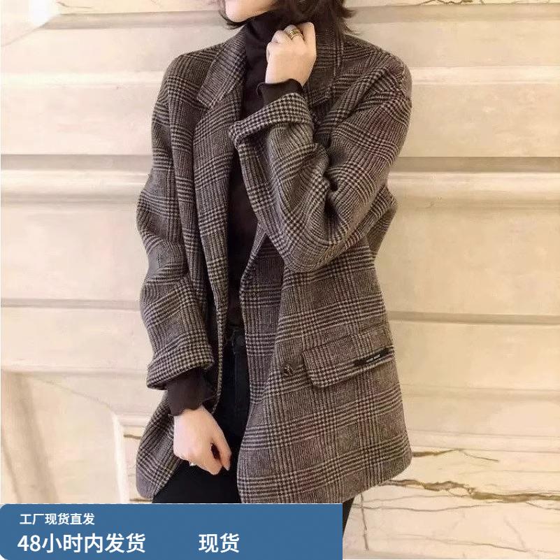 双面绒呢子大衣女秋冬新款大码女装韩版宽松显瘦休闲格子毛呢外套