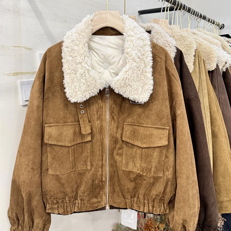 四季青2025冬季新款毛毛领麂皮绒羽绒服女