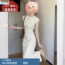 白色连衣裙子女士装夏季2025年新款轻奢高级感气质收腰显瘦中长裙