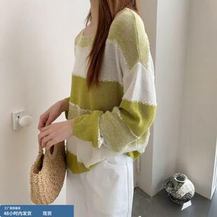 春装女款2026年新款慵懒风宽松条纹独特漂亮薄款针织衫防晒衫上衣