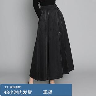中国风提花马麵裙及踝长裙秋冬2025新款高腰大码修身遮胯显瘦裙子