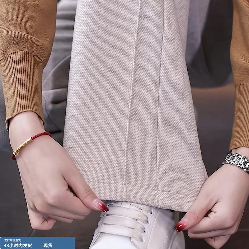 毛呢阔腿裤女秋冬季加厚保暖松紧腰梨型身材粗腿宽胯冬天妈妈裤子