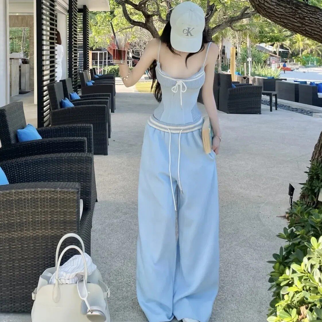 法式气质新款吊带背心上衣休闲裤两件套夏季甜美韩版套装