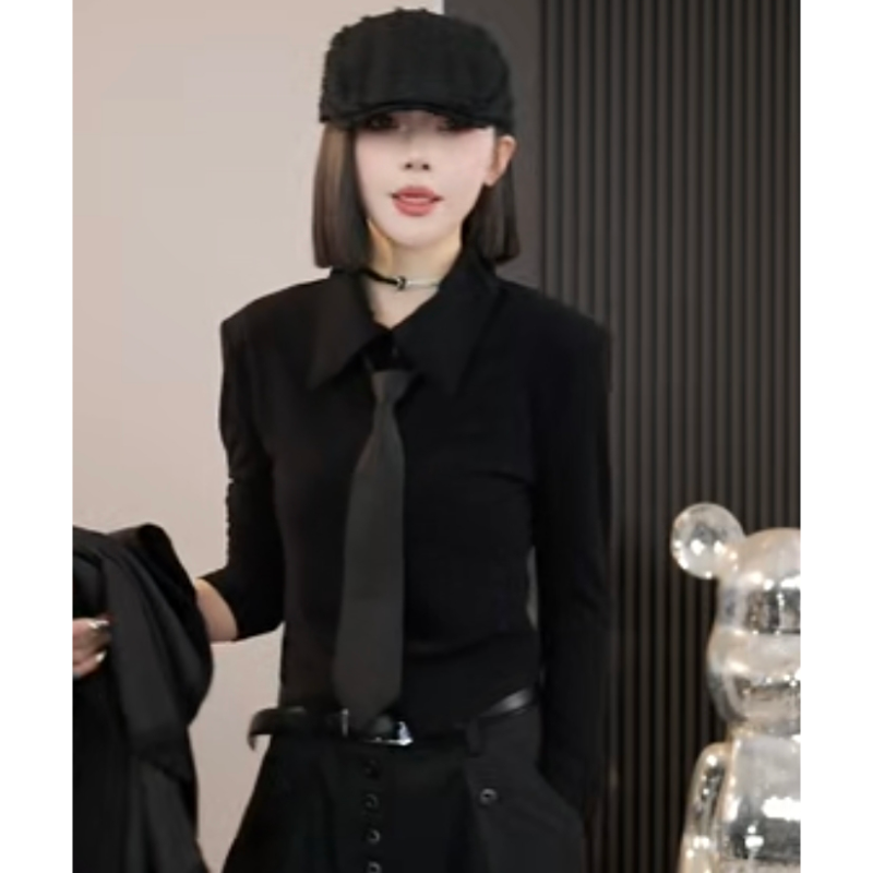 【追逐潮流】秋季新款领带设计洋气小众修身显瘦时尚打底上衣