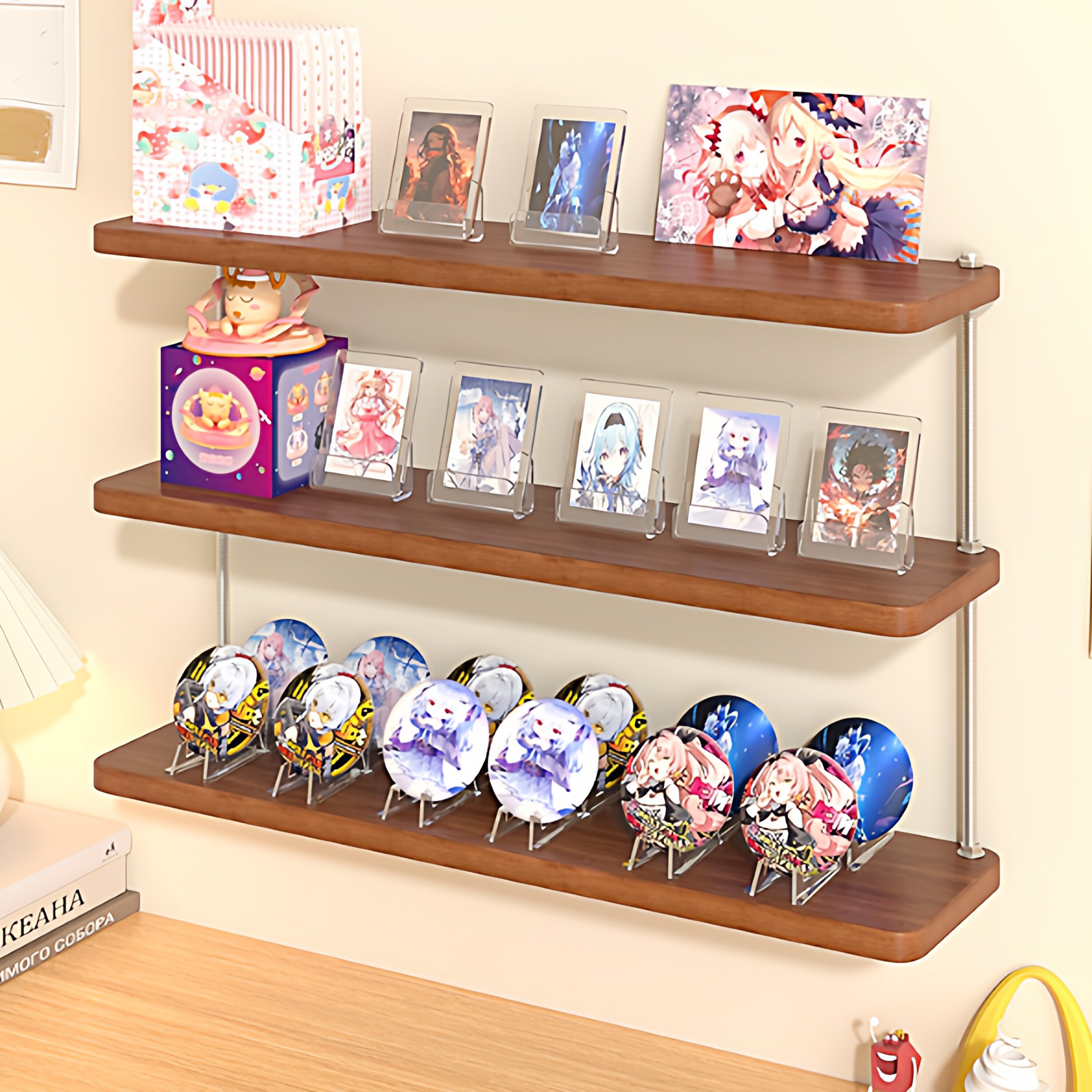 咕卡展示架吧唧萌粒手办盲盒周边立牌陈列架首饰架免打孔挂墙光轴置物