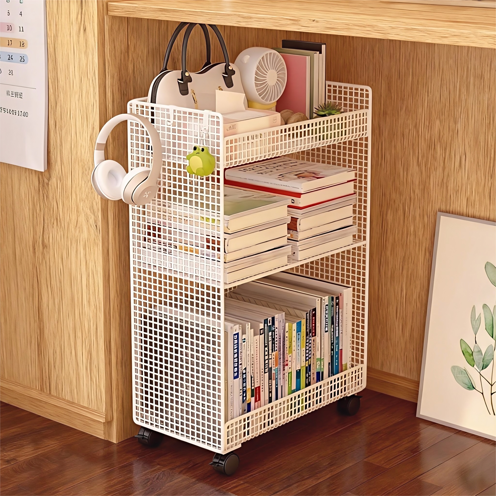 书包置物架书架桌下可移动小推车