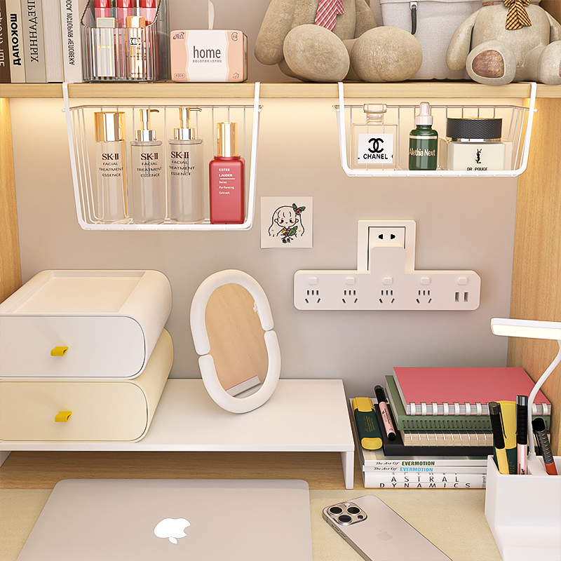 桌面收纳盒免安装宿舍挂篮桌下置物架书桌底文具杂物零食收纳架子