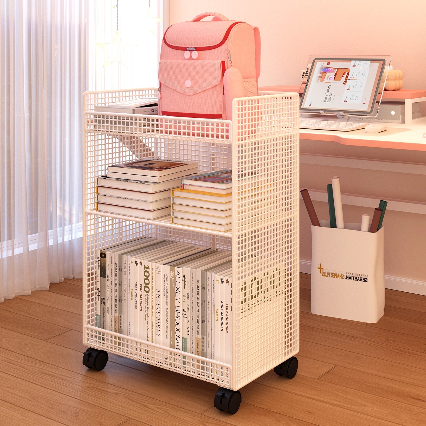 可移动落地置物架多层带轮小推车