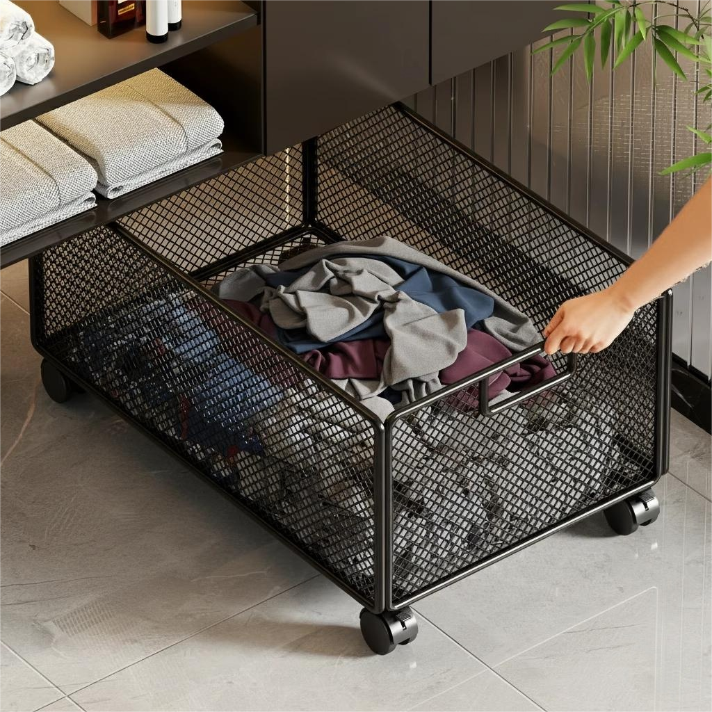 浴室柜下脏衣篓脏衣服收纳筐大容量带轮移动厕所洗漱台底下置物架