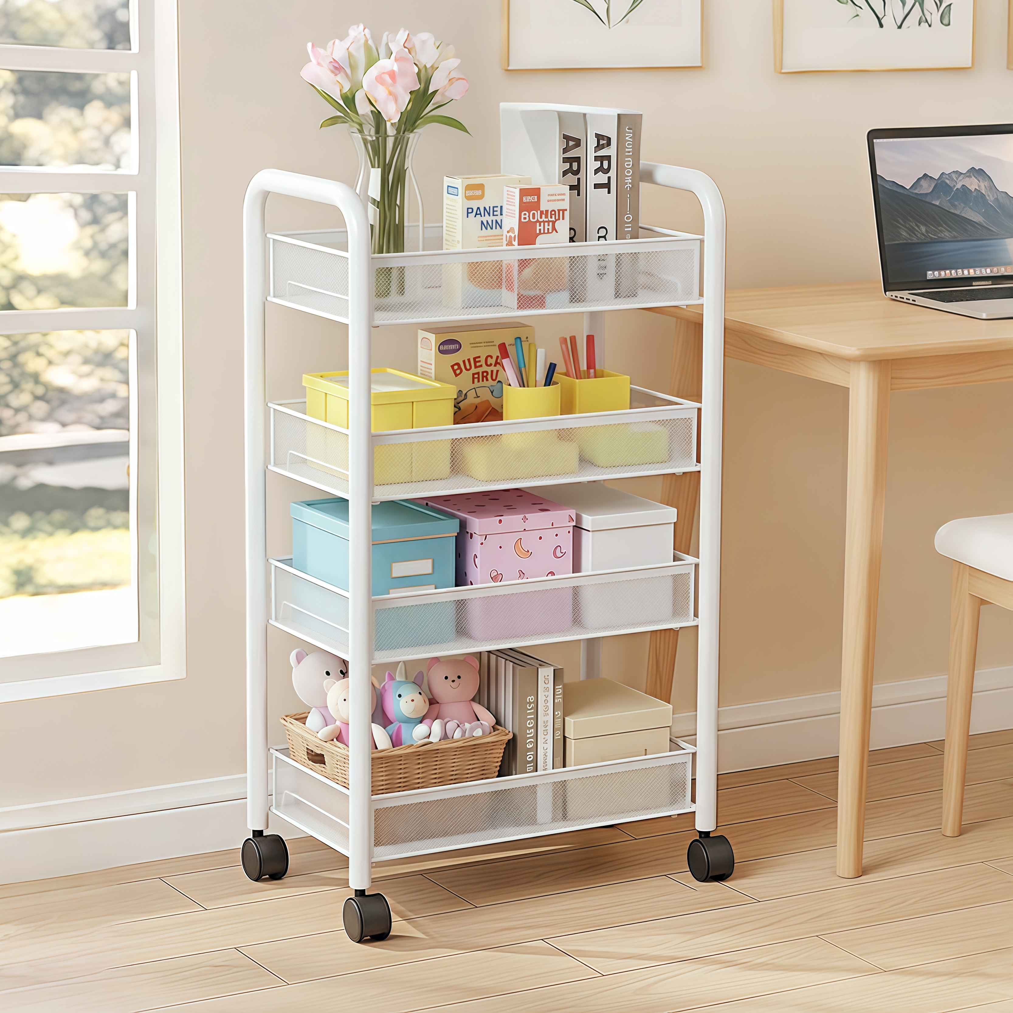 收纳置物架带轮滑小推车