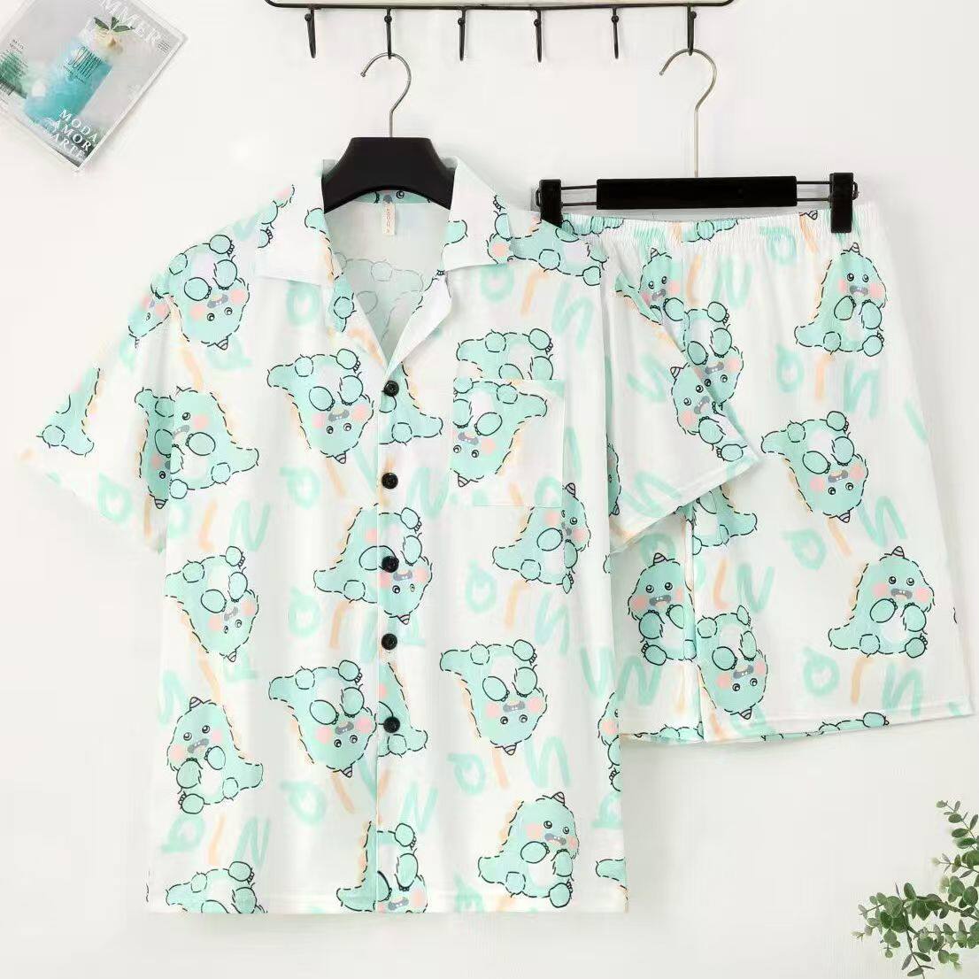 男士睡衣短袖裤夏季夏天薄款学生卡通青少年加肥加大码家居服套装