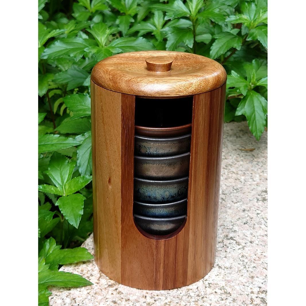 实木茶杯笼建盏收纳筒大茶杯收纳沥水架新中式防尘茶具置物架