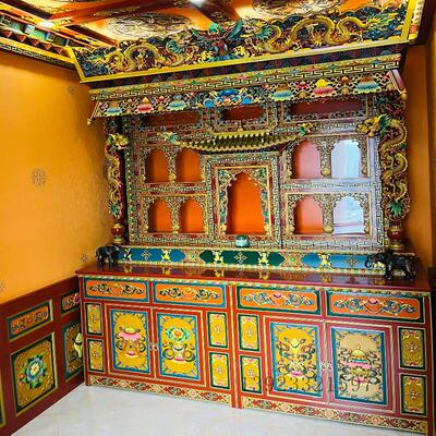 实木藏式佛龛密宗彩绘寺庙祠堂神龛立柜仿古佛柜佛龛立柜神龛供桌