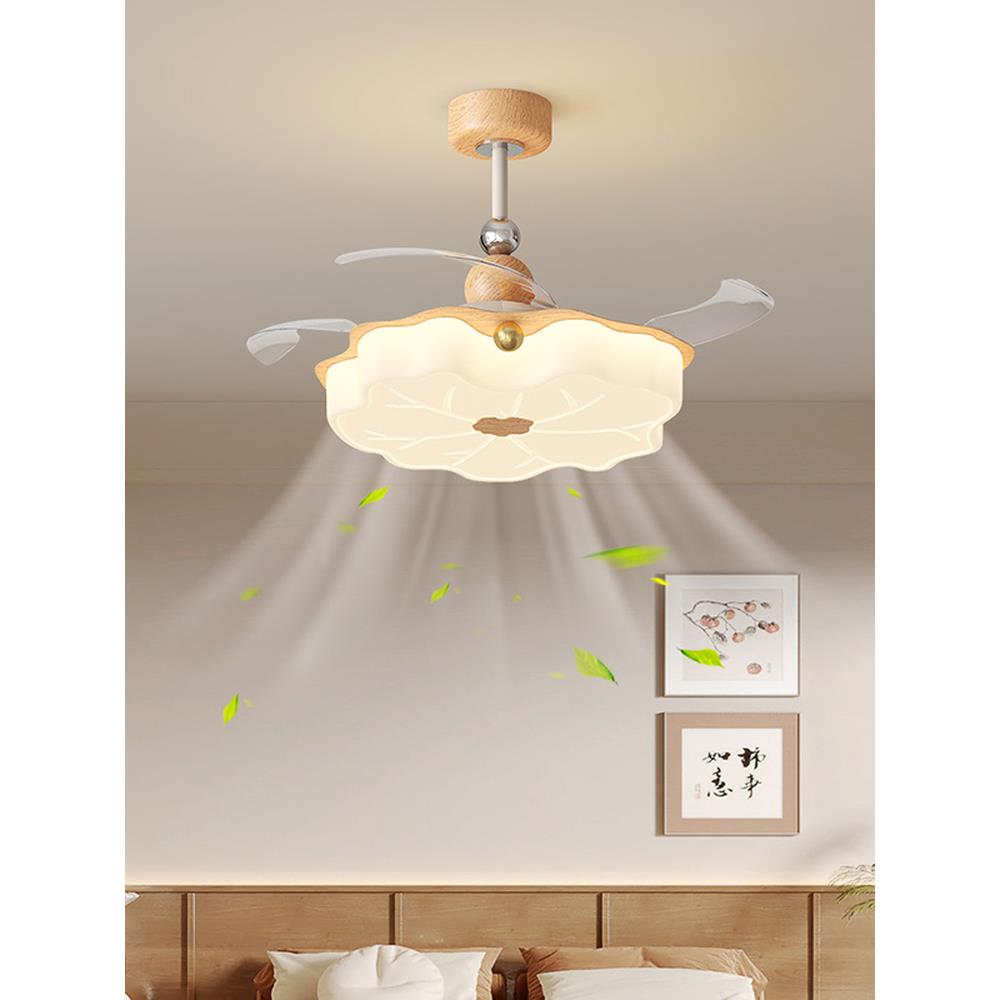 隐形卧室风扇灯全光谱温馨创意荷叶静音大风力护眼书房餐厅吊扇灯