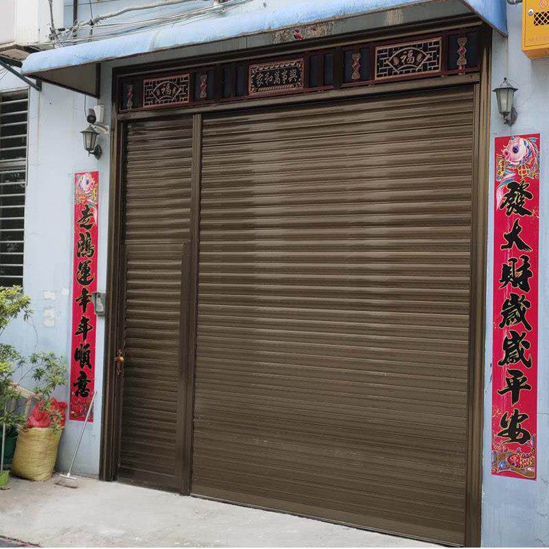 旗风卷帘门电动自动遥控器香槟色双层铝合金车库防盗进户门卷闸门