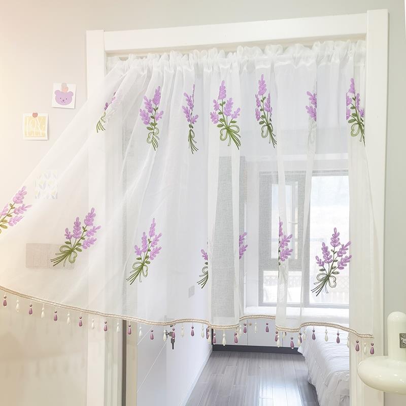 薰衣草隔断小窗帘短帘卫生间半帘门帘家用卧室韩式公主装饰半透光