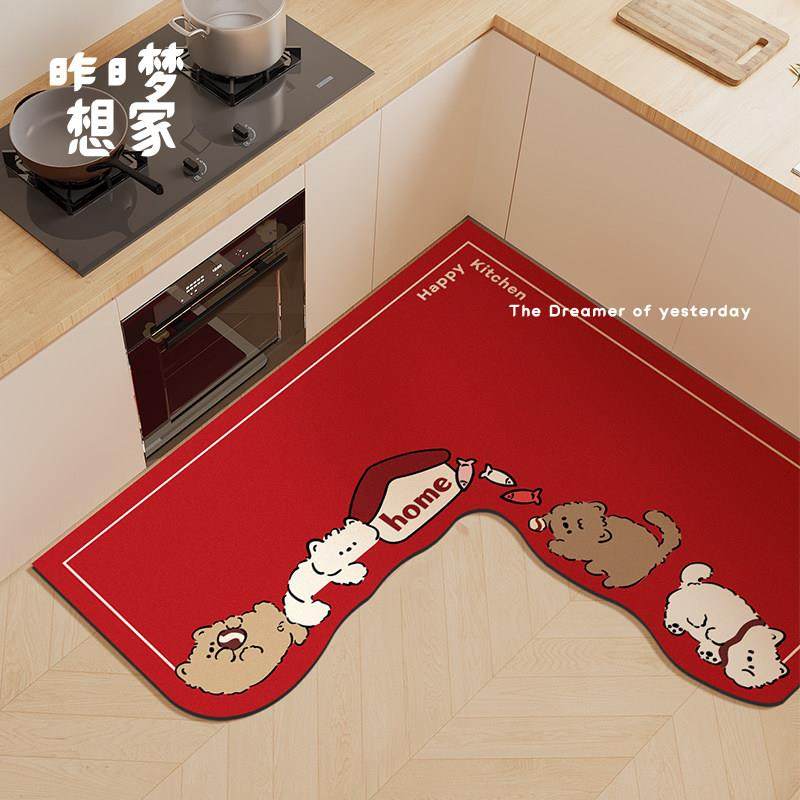 卡通红色猫猫家用厨房地垫进门垫门口耐脏免洗垫可擦L型皮革脚垫,居家布艺,厨房地垫,淘宝优惠券,粉丝福利购,淘宝优惠卷