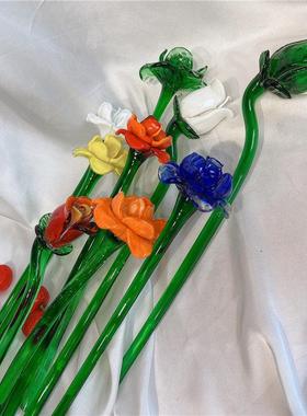 法式田园风格彩色琉璃玻璃花朵装饰轻奢软装客厅卧室台面桌面摆件