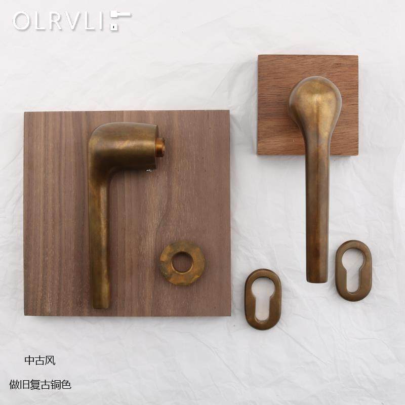 olrvli黄铜中古做旧门锁极简室内静音门锁覆古双门锁简约把手
