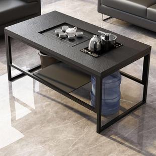 火烧石功夫茶几办公室功夫茶桌一体茶盘黑色火功夫茶几自动上水