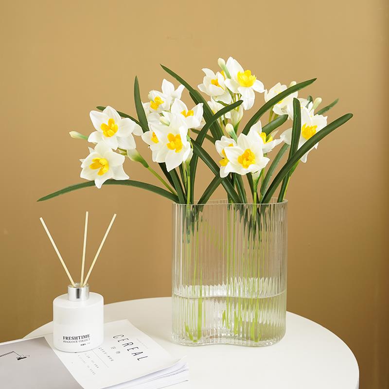 高档多头水仙花仿真花客厅摆设花假花束装饰餐桌摆件绢花干花插花