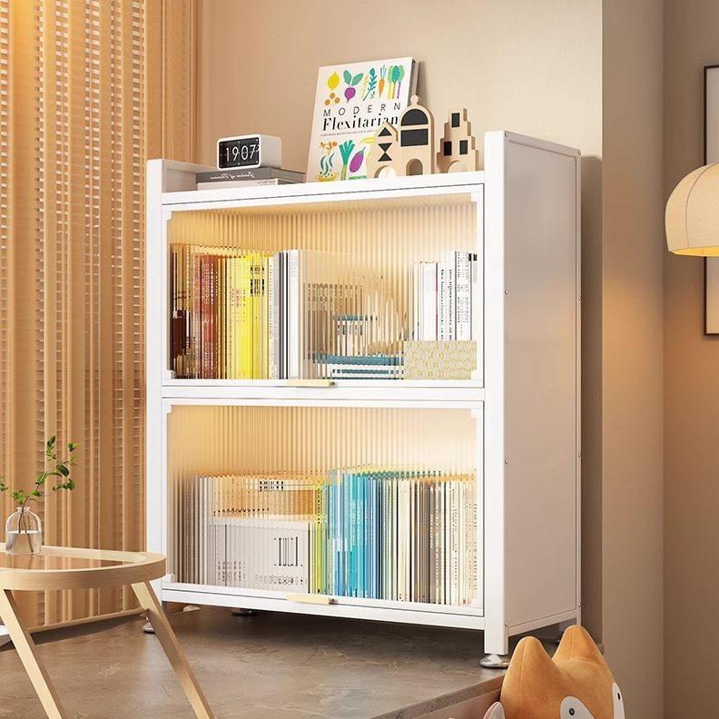 上翻门书柜钢制书架带门落地家用客厅储物柜防尘展示铁艺置物架子