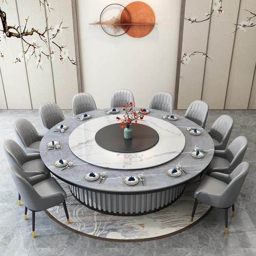 大圆桌酒店大圆桌电动餐桌餐饮店火锅桌带电磁炉桌子别墅高档餐桌