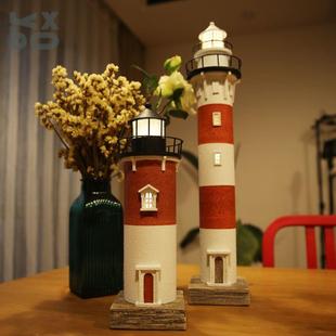 YBOX创意PVC覆古发光灯塔立体灯塔摆件水泥质感建筑木制海洋儿童