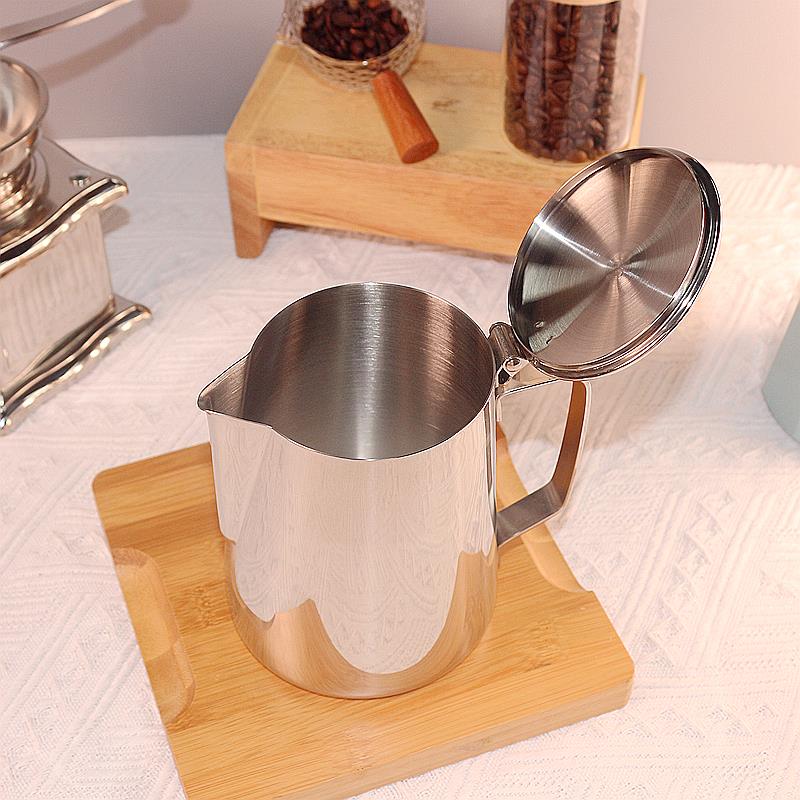 不锈钢带盖子拉花杯花式咖啡奶泡杯2L尖嘴拉花缸拉茶壶2000ML奶泡