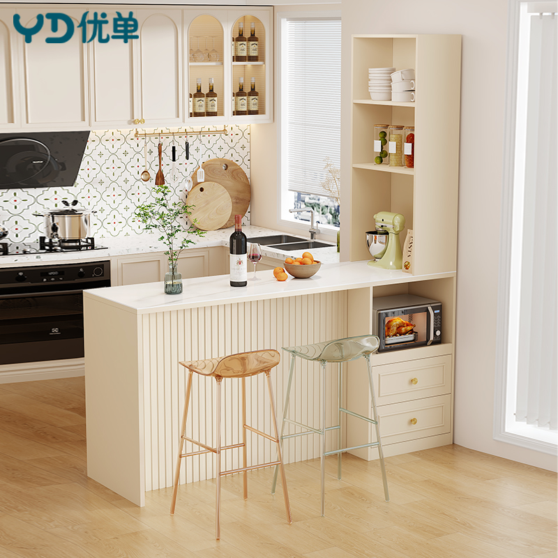 奶油风橱柜吧台一体厨房岛台边柜客厅双面隔断餐边柜2G259