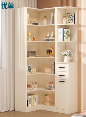 奶油风角柜转角置物架客厅墙边大容量三角柜拐角书柜组合2F27