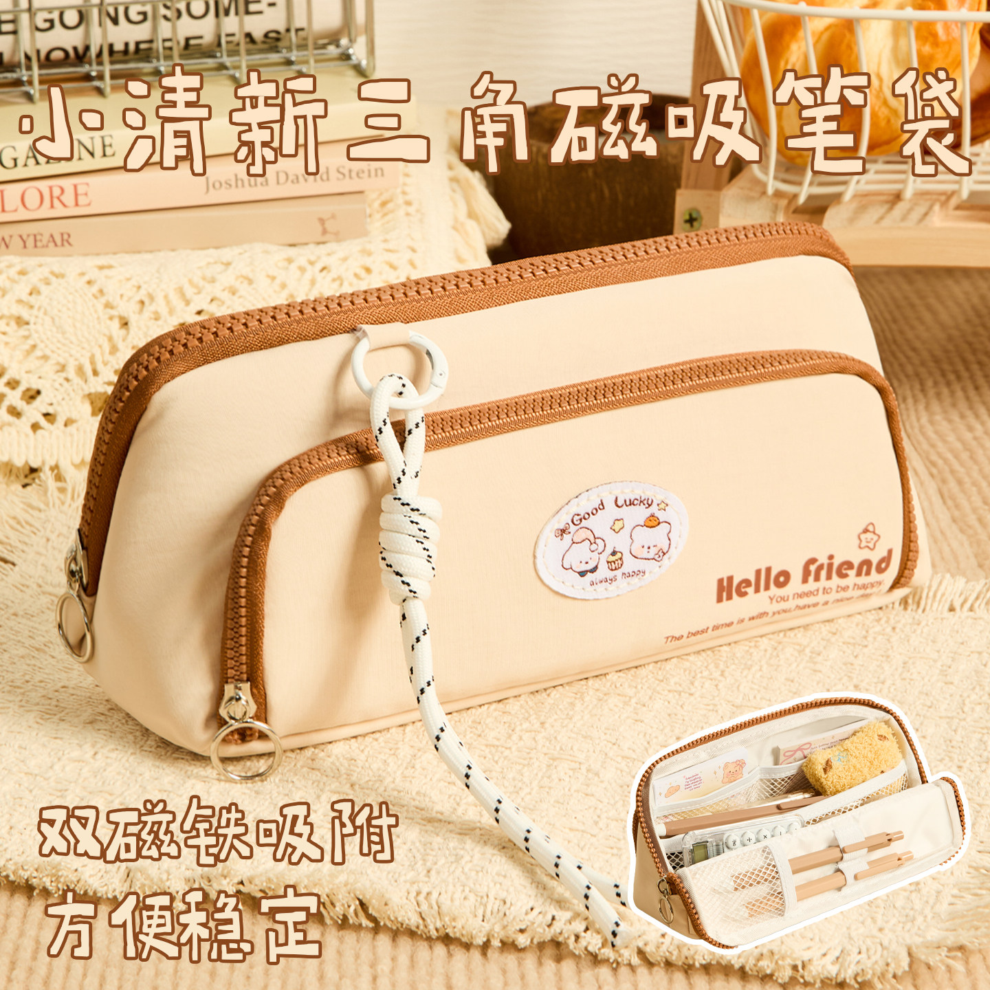 三角磁吸笔袋简约盒高颜值ins风女生2026新款文具大容量小众学生铅笔盒小清新手提卡通可爱多功能文具盒,文具电教/文化用品/商务用品,笔袋,淘宝优惠券,粉丝福利购,淘宝优惠卷