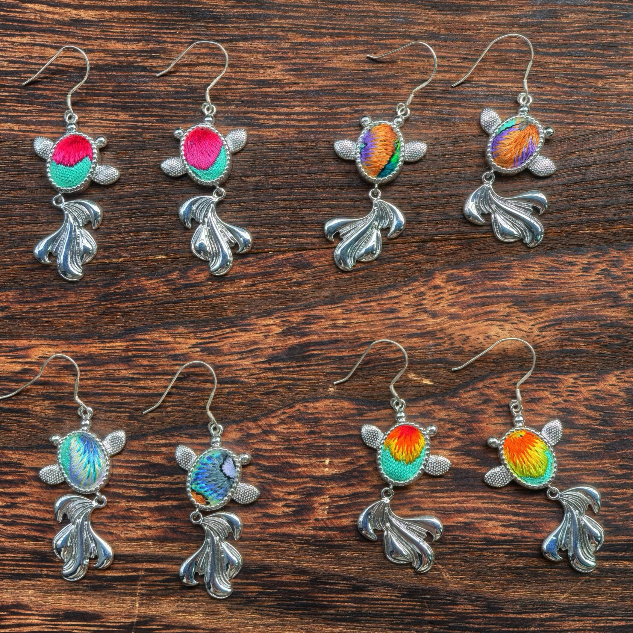 苗银刺绣小金鱼中式民族风特色原创设计耳环百搭新款防过敏耳环女