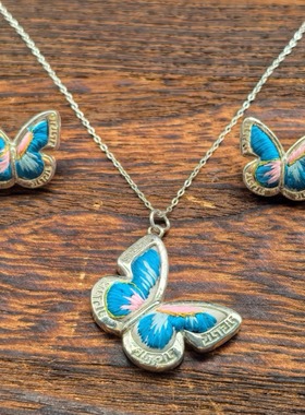 新款纯银高级感蝴蝶项链套装礼物