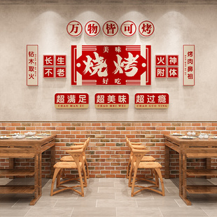 饰贴纸画串串饭店餐饮烧烤肉创意背景文化墙布置 网红烧烤店墙面装