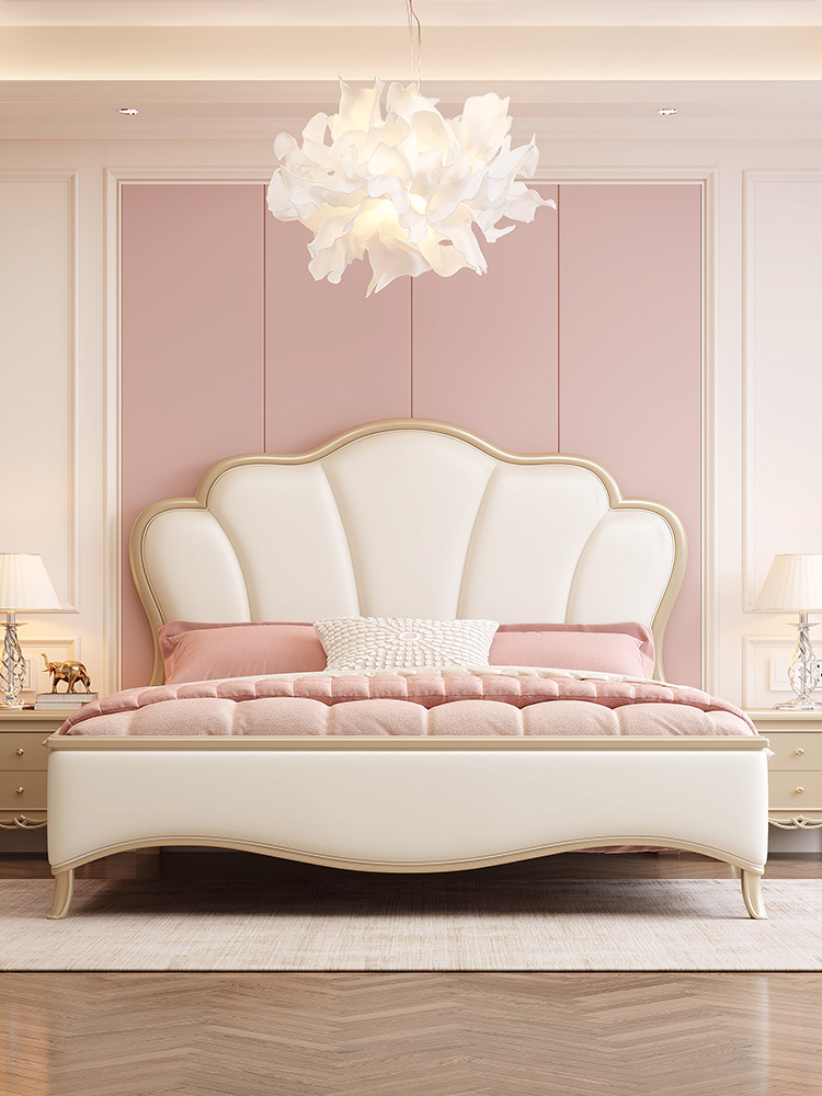 美克美家官网美式轻奢现代实木床1.5米双人公主床主卧床家具花瓣