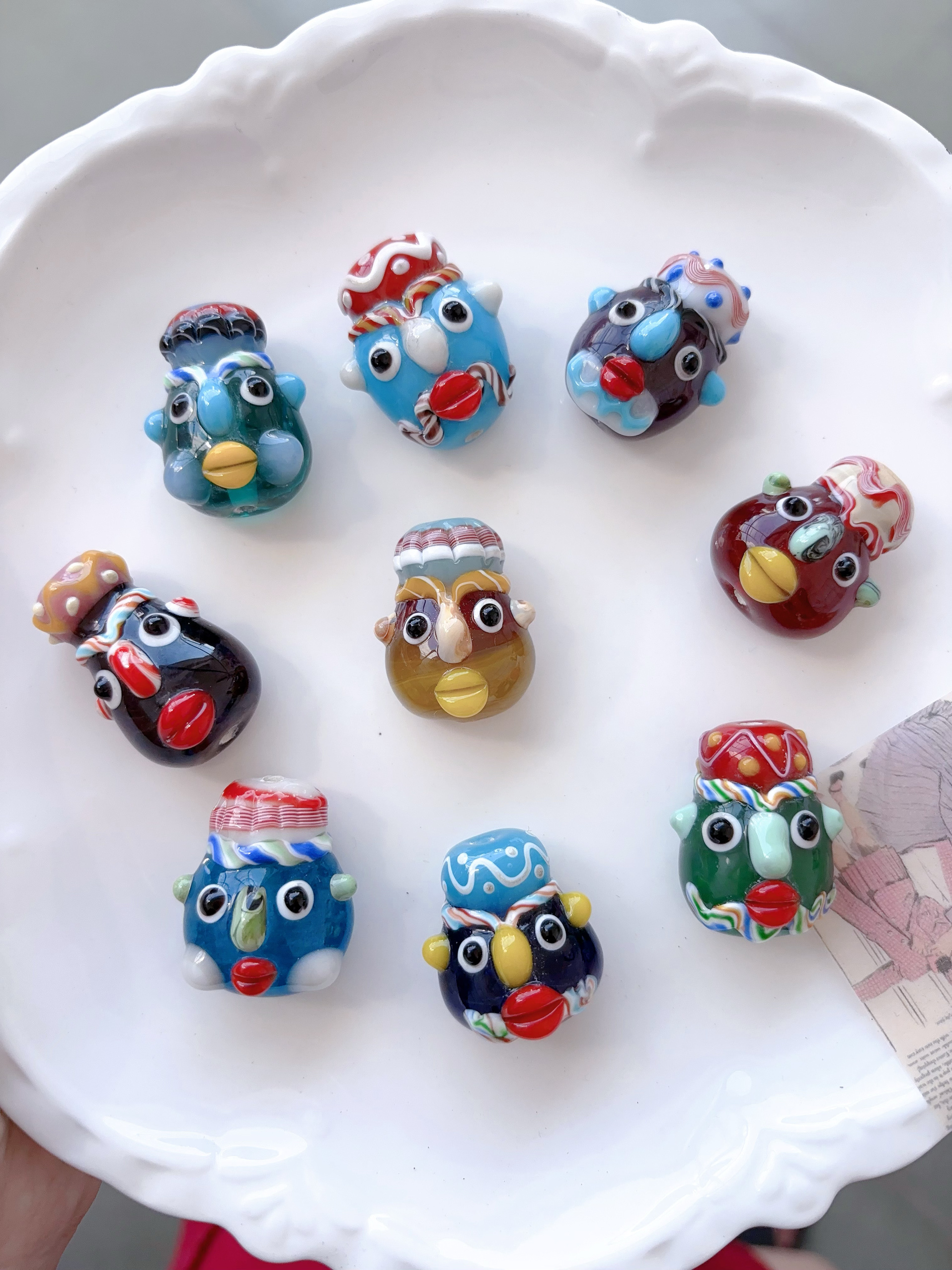 孤品!腓尼基人面琉璃手工编织项链吊坠古着人脸珠挂绳配件琉璃链