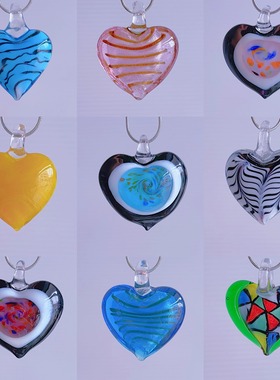 爱心项链 琉璃吊坠艺术品项链怀旧复古吊坠彩色项链不撞款ins风女