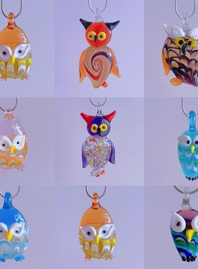 猫头鹰琉璃吊坠项链彩色串珠原创Y2K千禧风文艺复古配饰小众
