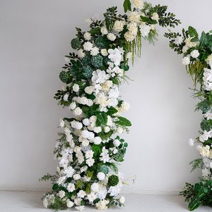 户外婚礼背景仪式 网红款 仿真花假花 饰 莫奈风森系牛角拱门花艺装