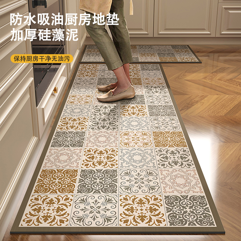 复古花砖加厚厨房专用地垫