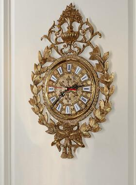 奢华法式重工雕刻全铜装饰挂钟欧式别墅客厅工艺品钟餐厅墙壁时钟