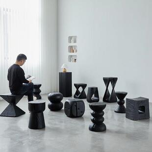 侘寂风木墩边几凳子客厅角几矮凳碳化原木木墩矮凳民宿木桩摆件