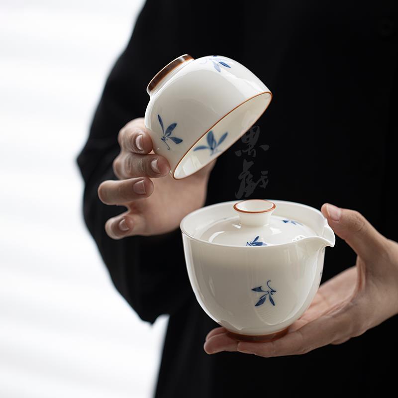 鱼戏纯手绘蝴蝶兰花户外便携旅行功夫茶具套装办公室泡茶杯快客杯