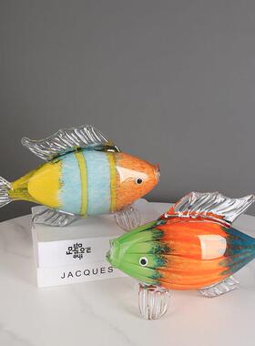 轻奢琉璃热带鱼动物摆件招财客厅样板房玄关桌面装饰年年有余送礼