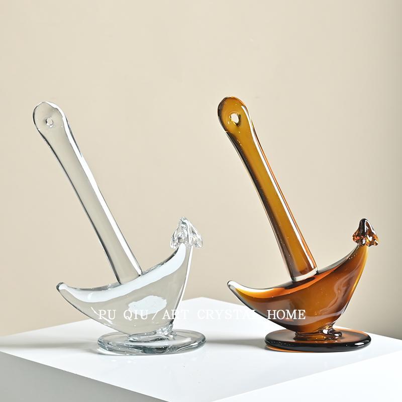 极简棕色玻璃船锚造型桌面摆件家居卧室床头柜门厅玄关装饰品摆件